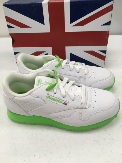 REEBOK CL LEATHER BRIGHTS CLASSIC 71-780545 GRADE SCHOOL (WHITE/NEON GREEN)