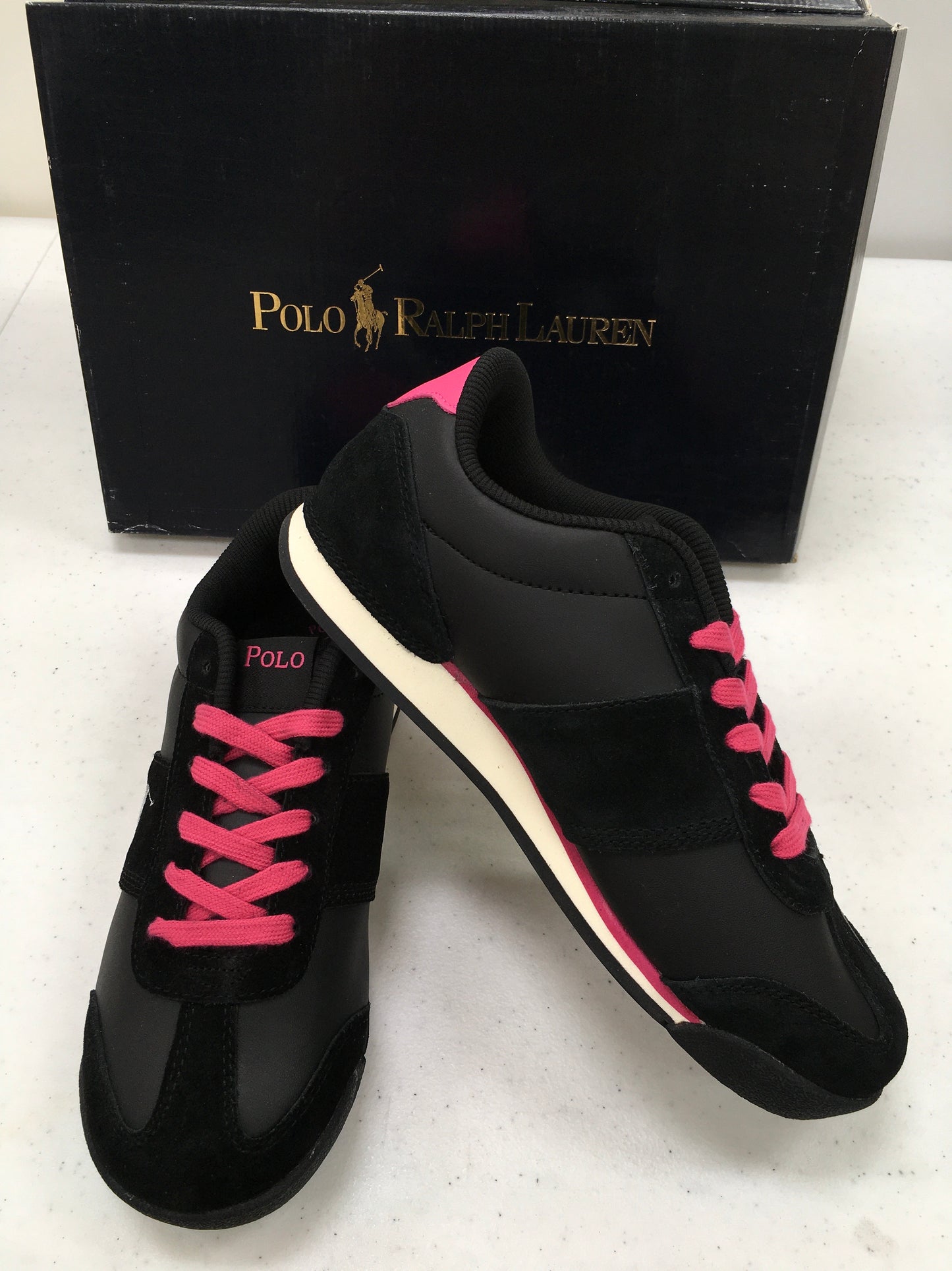 POLO RALPH LAUREN BLACK-FUCHSIA SLIDER 94007 GRADE SCHOOL