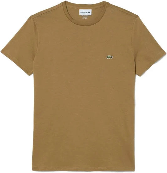 Lacoste Men's Short Sleeve Pima Crew Neck Tee-Brown