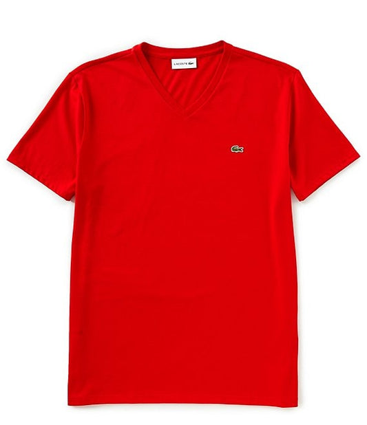 Lacoste Pima Cotton Short-Sleeve V-Neck Tee -Red