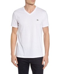 Lacoste White Short Sleeve Pima Cotton V-Neck Jersey T-Shirt